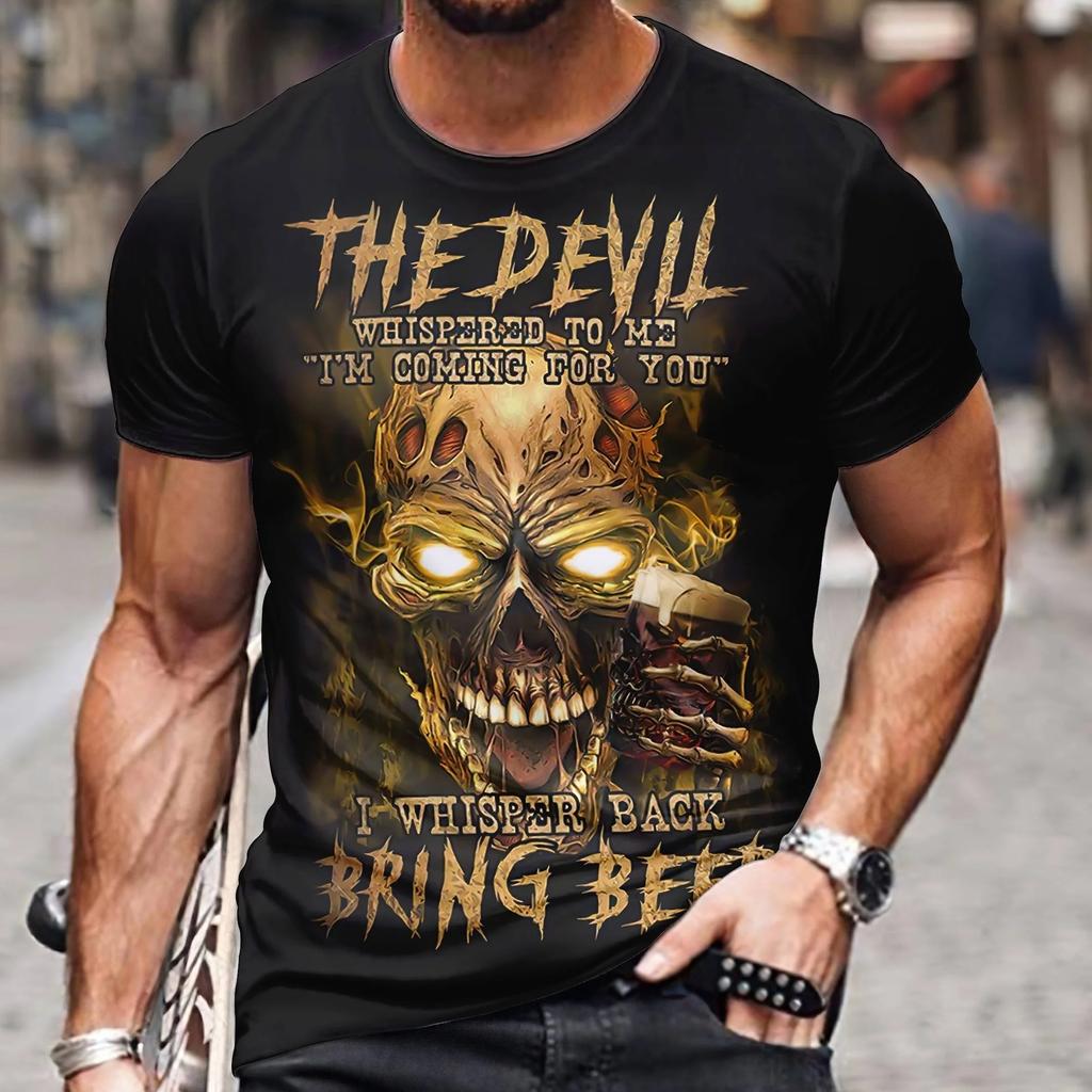 Винтажная Мужская футболка с 3d принтом ужасов и черепом, летняя классическая повседневная мужская футболка с круглым вырезом и коротким рукавом, модные свободные топы большого размера