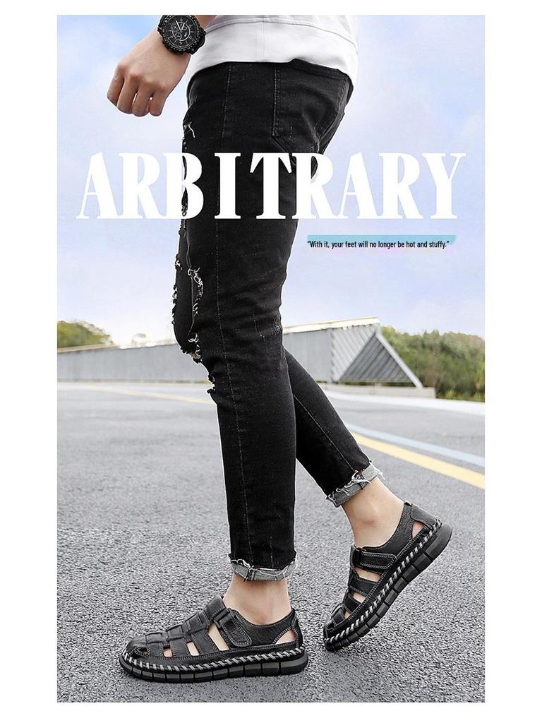 Мужские пляжные сандалии больших размеров в стиле ретро 2025 года: Летние слипоны с перфорацией, повседневные шлепанцы