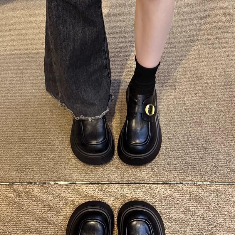 Leather Platform Loafers Women's Shoes 2025 Spring and Summer New Popular Height Increase Small British Style Small Leather Shoes Single Shoes