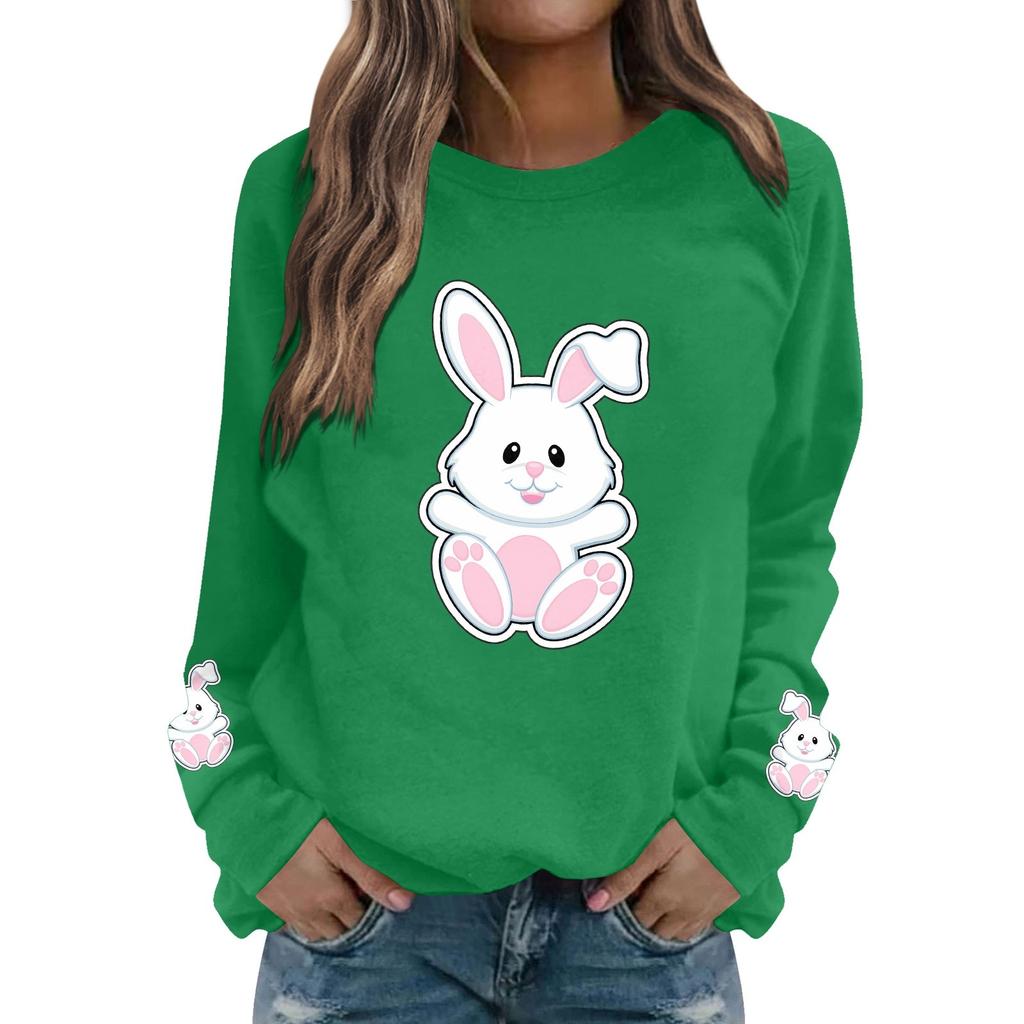 Женская мода повседневная толстовка с длинным рукавом и круглым вырезом с принтом пасхального кролика
