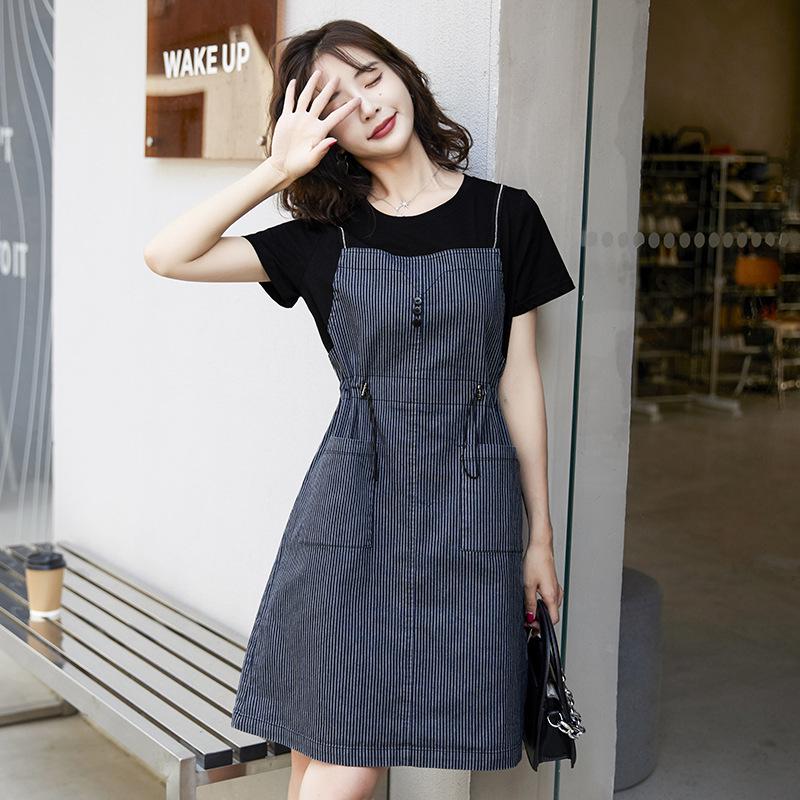 Western Chic Striped Denim Suspender Dress for Women - Summer 2025