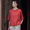 Women Pullover Linen T-Shirts Solid Color Turn-down Color Short Sleeve Summer Loose Casual Female T-Shirts