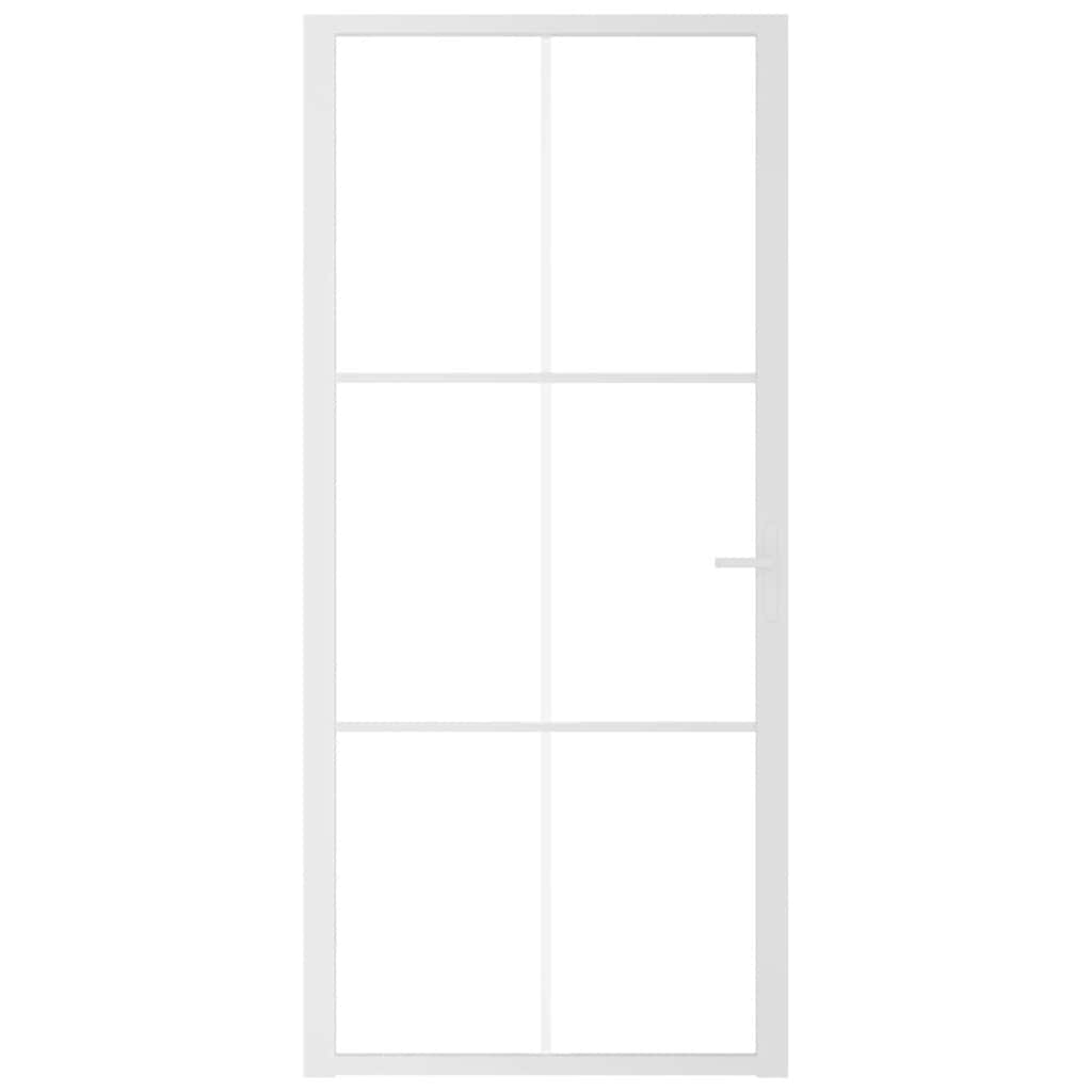 Interior Door 93 x 201.5 cm White Tempered Glass and Aluminum