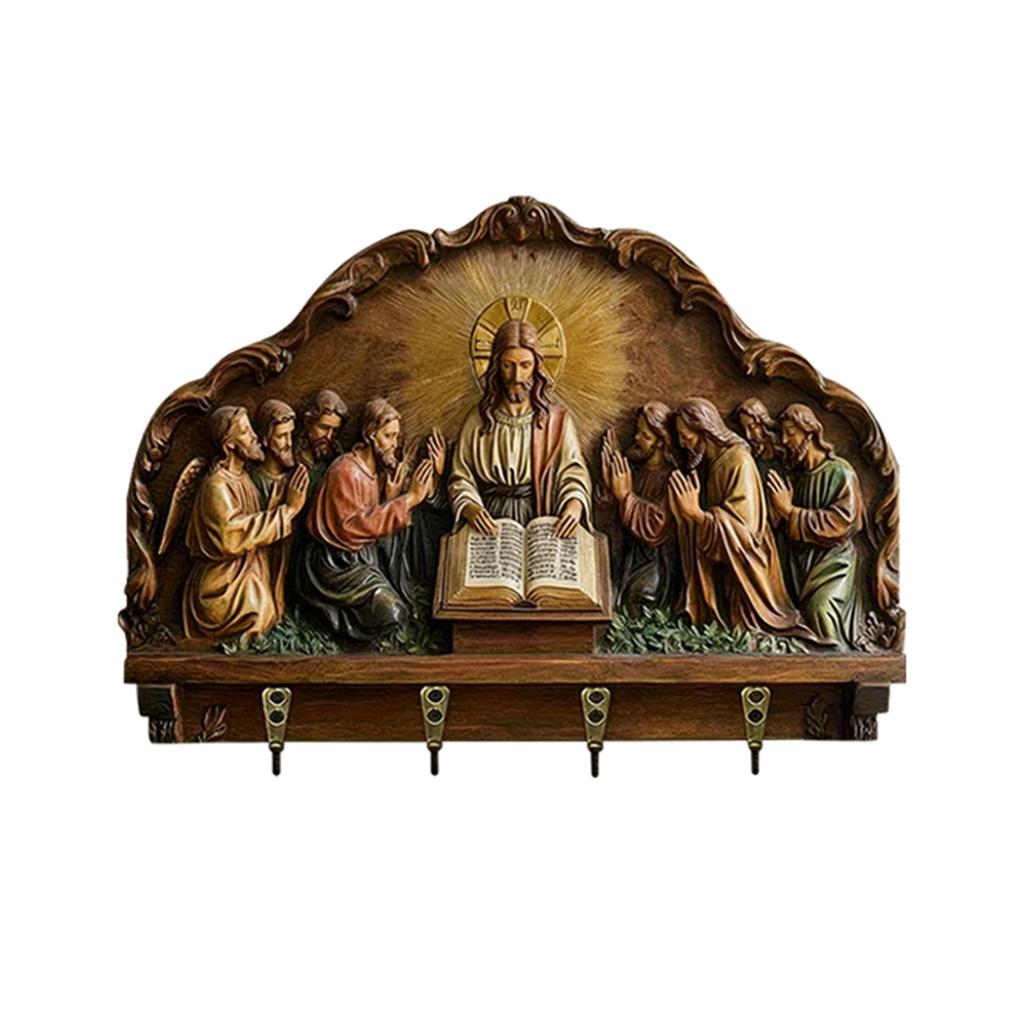 Деревянный многофункциональный держатель для ключей, Деревянный держатель для ключей на тему Причастия, Религиозный настенный декор для дома, Многофункциональный органайзер с