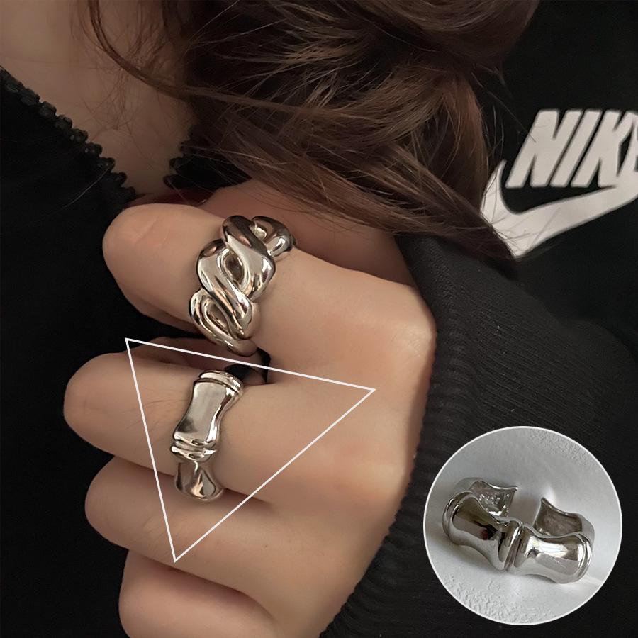 Korean S925 Silver-Plated Three-Layer Retro Hip-Hop Stacking Ring for Women