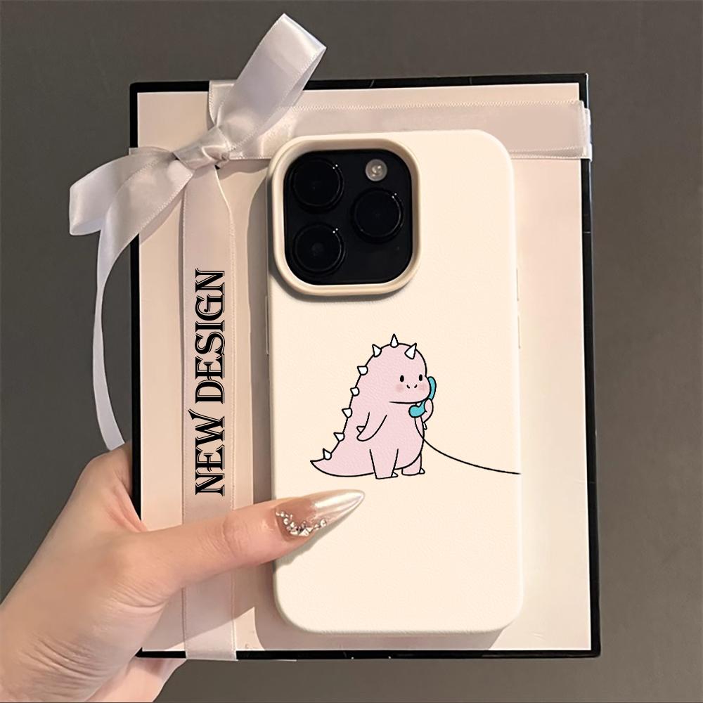 Очаровательная пара говорящих динозавров Чехол-пара для iPhone 17 Air 16 15 14 13 12 11 Pro Max Plus X Защитная крышка с текстурой личи