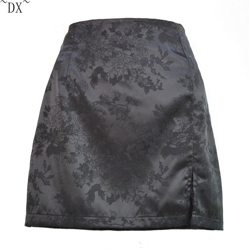 DX~~ Весенне-летняя женская короткая юбка с взрывным разрезом, сексуальная жаккардовая атласная юбка на молнии с высокой талией, женская юбка