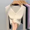 Women's Autumn and Winter Knitted Long-sleeved Bottoming Temperament V-neck Single-breasted Blouse