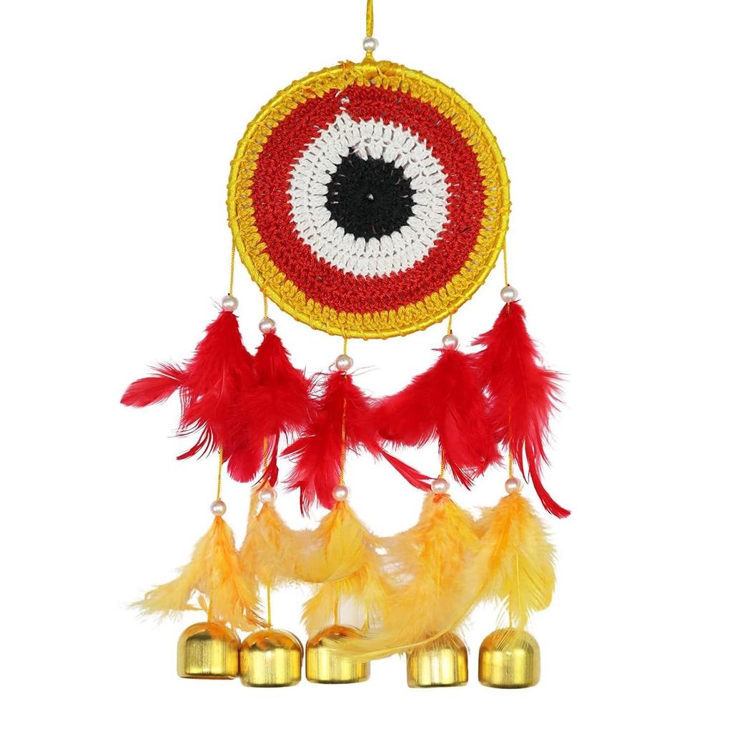 Metal, Bell, Feather, Bead, Thread Wind Chime Dream Catcher for Wall Decor, Bedroom, Balcony, Garden, Kids Room (30 Cm X 13 Cm) Small (Multi)