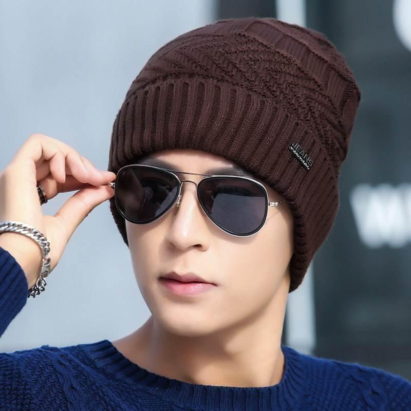 Ветрозащитная шапка Осень-зима Теплая шапка Толстая шапка Мужская трендовая вязаная шапка Плюшевая хлопковая шапка Дикая шапка