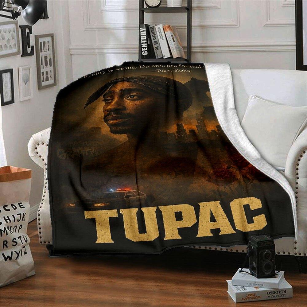 1 шт. Плед в стиле Hip Hop 2Pac, Мягкий, Легкий, Для всех сезонов, Многоцелевой плед для дивана, кровати, офиса и пикников, Французский стиль с культовыми обложками альбомов и цитатами