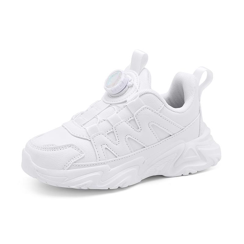 Children's sports shoes 2025 autumn new school designated little white shoes medium and large children's versatile rotating button little white shoes