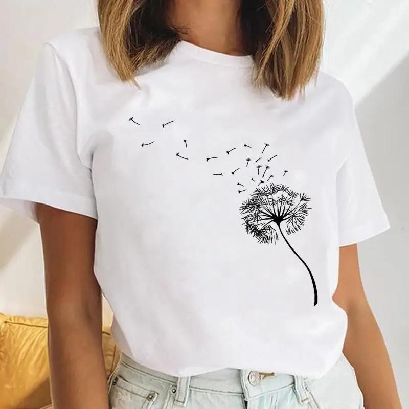 Plus Size Fashion Polyester Fabric Dandelion Flower Cute Womens Simple Retro Womens Tshirt Harajuku Tops