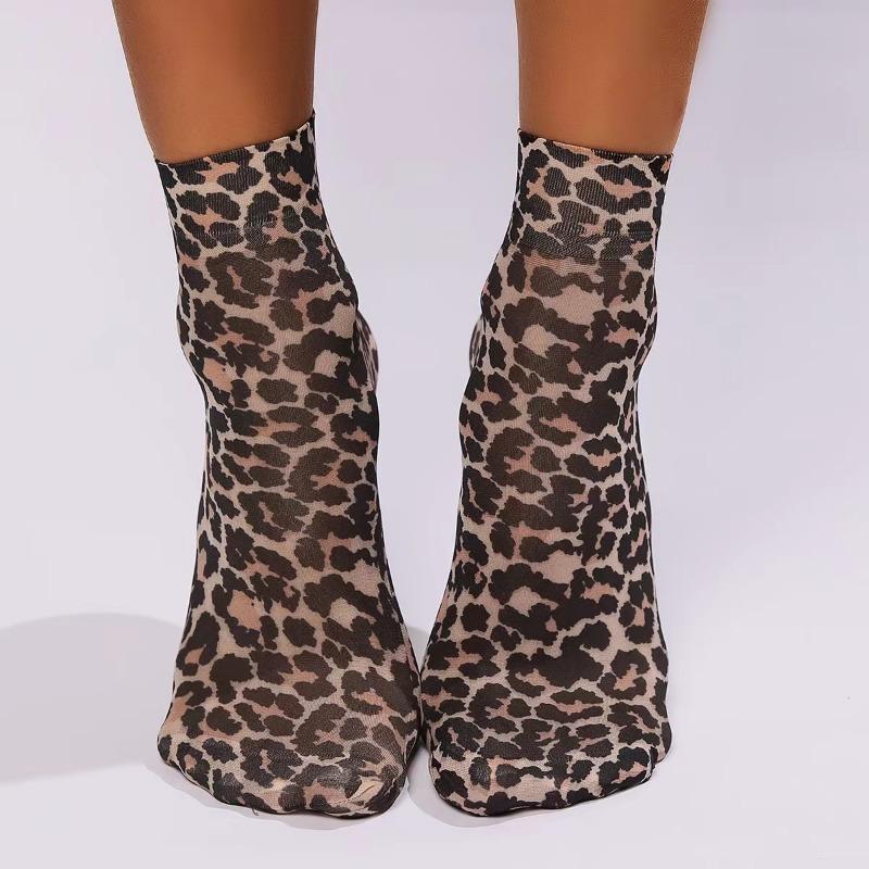 Leopard Large Flower Print Short Socks Summer Single Shoes Short Stockings High Elastic Comfortable Breathable Ultra-thin