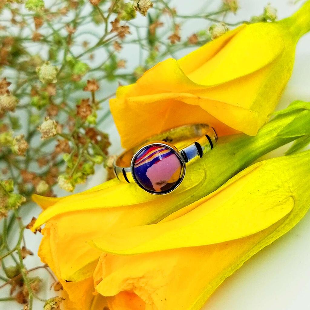 Rainbow Calsilica Gemstone 925 Sterling Silver Plated Ring Jewelry PQY-IJ7569