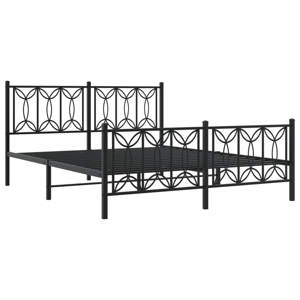 Металлический каркас кровати с изголовьем и изножьем Черный 150 x 200 см