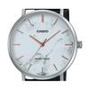 Casio Стандартные аналоговые мужские часы с черным кожаным ремешком и белым циферблатом в мраморном стиле MTP-VT01LM-7A