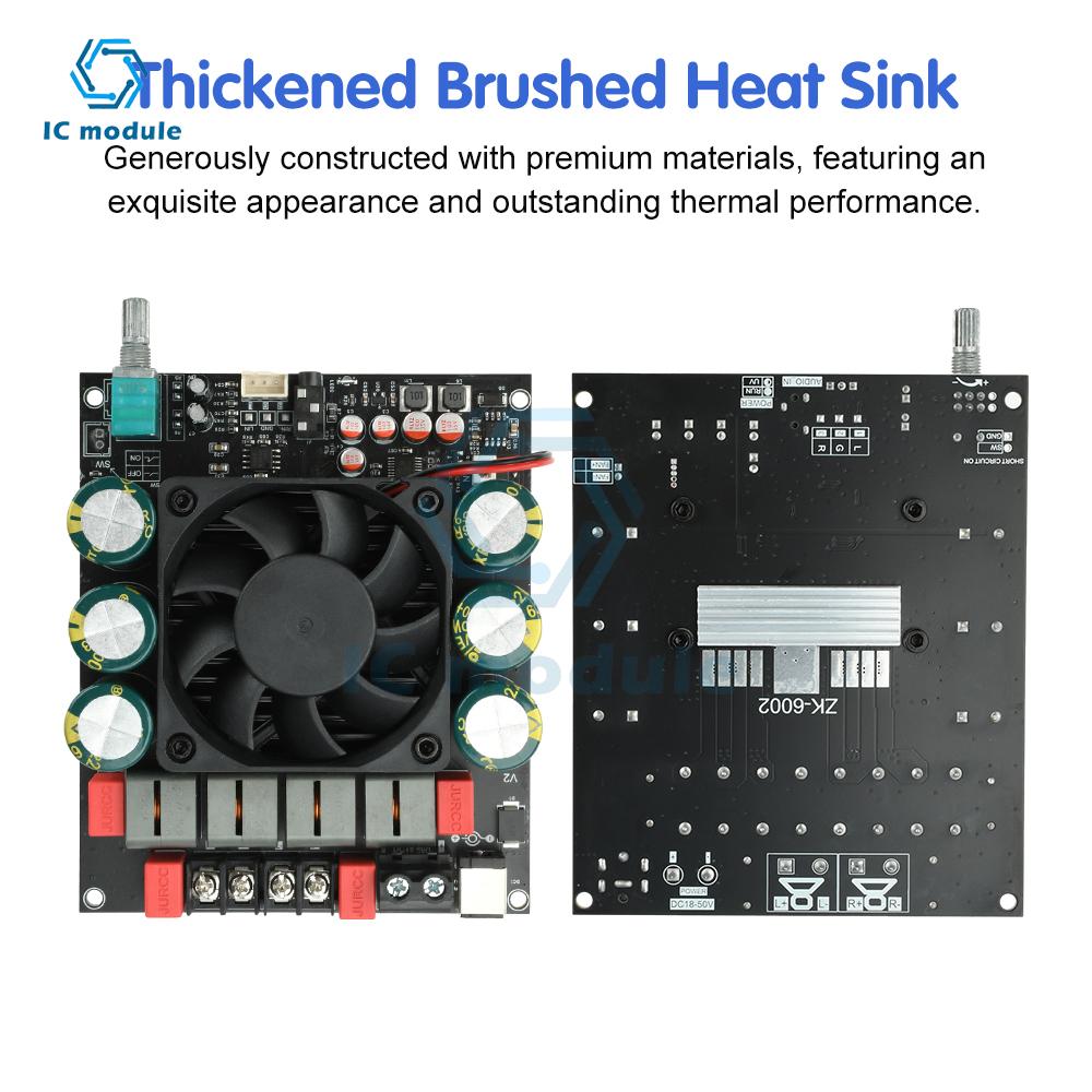 ZK-6002 Плата чистого усилителя мощности постоянного тока 18-50 В TPA3255 600 Вт+600 В 2.0 Двухканальный стереомодуль с регулировкой высоких/низких частот