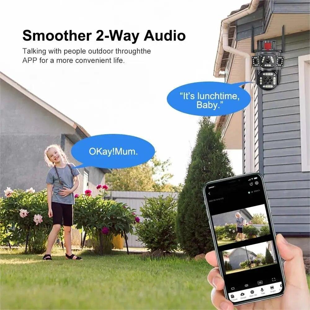 EU Plug 12MP PTZ WiFi 6K Dual Lens Camera Wireless Three Screens Protection Motion Detection Outdoor IP CCTV Survalance Home Protection