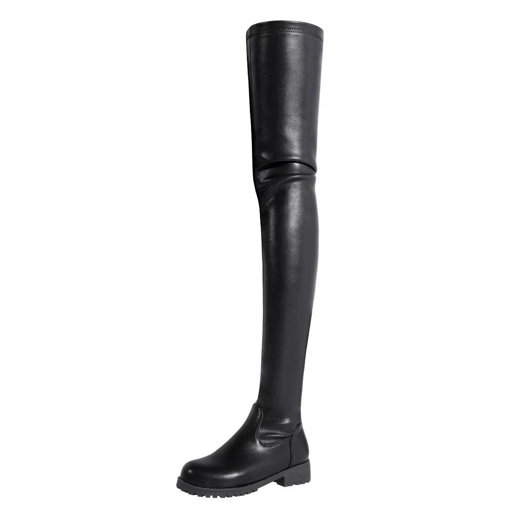 Fashion 2024 New Spring Autumn Women's Knee-high Boots Fashionable European Style Round Toe Leather Boots Thick Sole Long Tube Riding