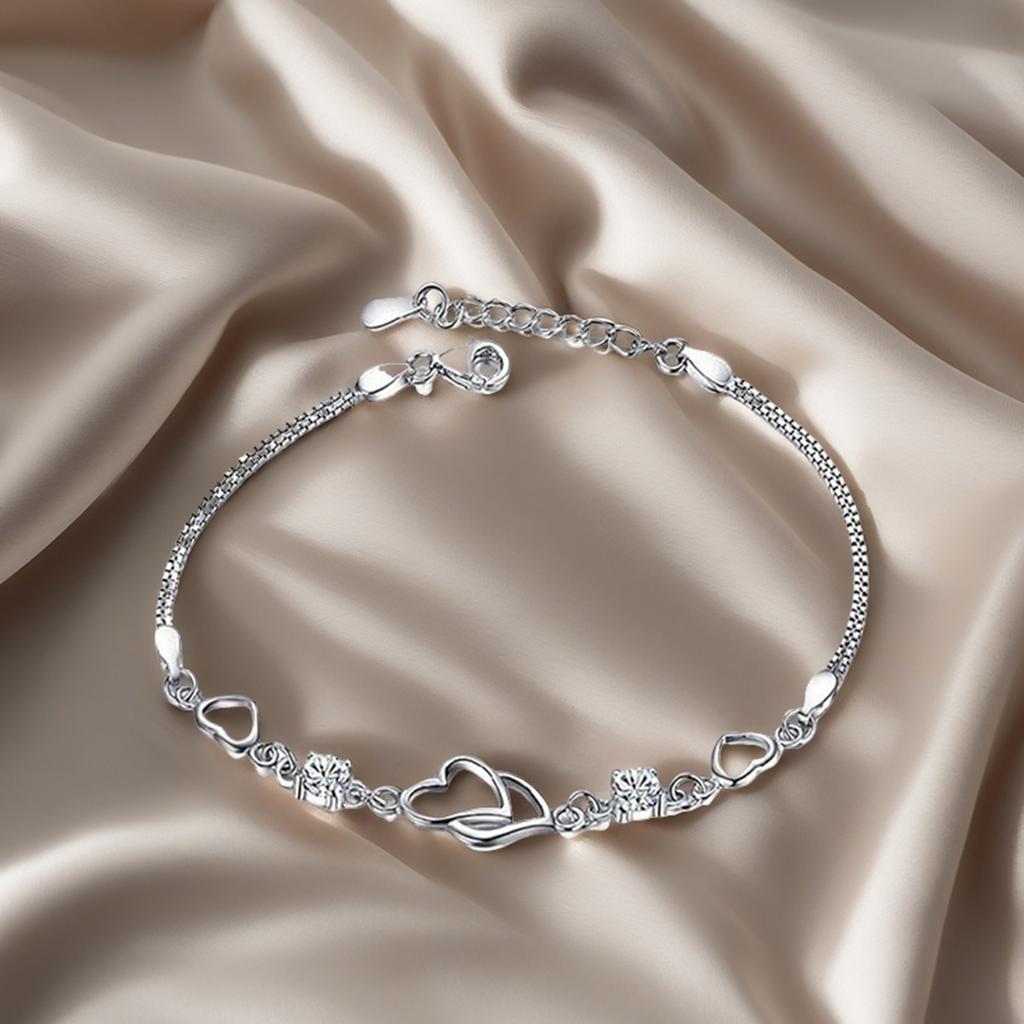 Heart Bracelets with Rhinestones Adjustable Chain Sparkling Bracelets Suitable For Daily Wear Ball Party