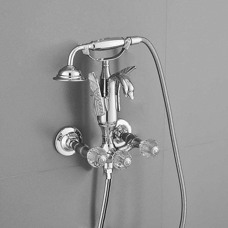 Tuqiu смеситель для ванны и душа, настенный смеситель для ванны с золотым лебедем, смеситель для ванны и душа с холодной и горячей водой из латуни