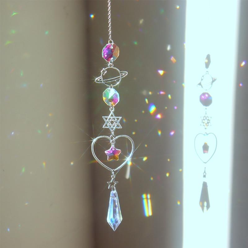 Crystal Wind Chime Moon Sun Catcher Diamond Prisms Pendant Dream Catcher Rainbow Chaser Hanging Drop Home Garden Decor Windchime