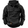 Half Zipper Men's Hoodies Solid Warm Fleece Sweatshirts Multi Pockets Male Hooded Jackets Thick Outdoor