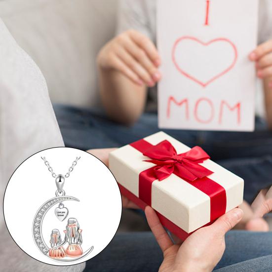 Love You Forever Moon Necklace for Women Mom Daughter Sitting On The