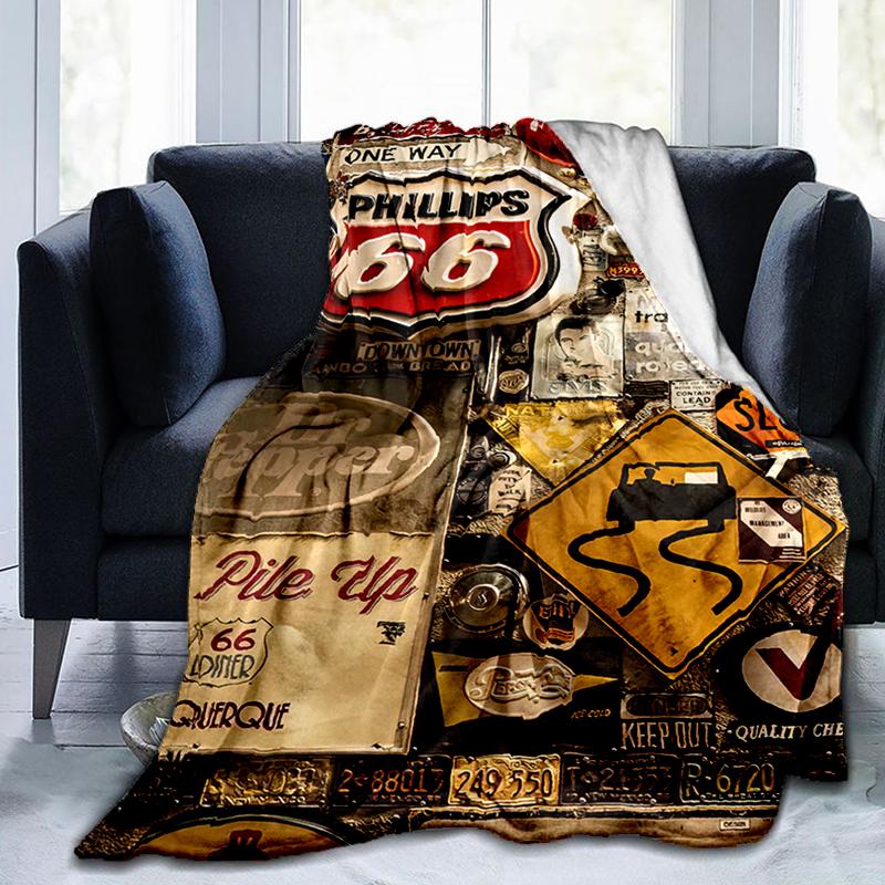 1PC Highway 66 pattern blanket, all season lightweight home office outdoor nap multifunctional blanket