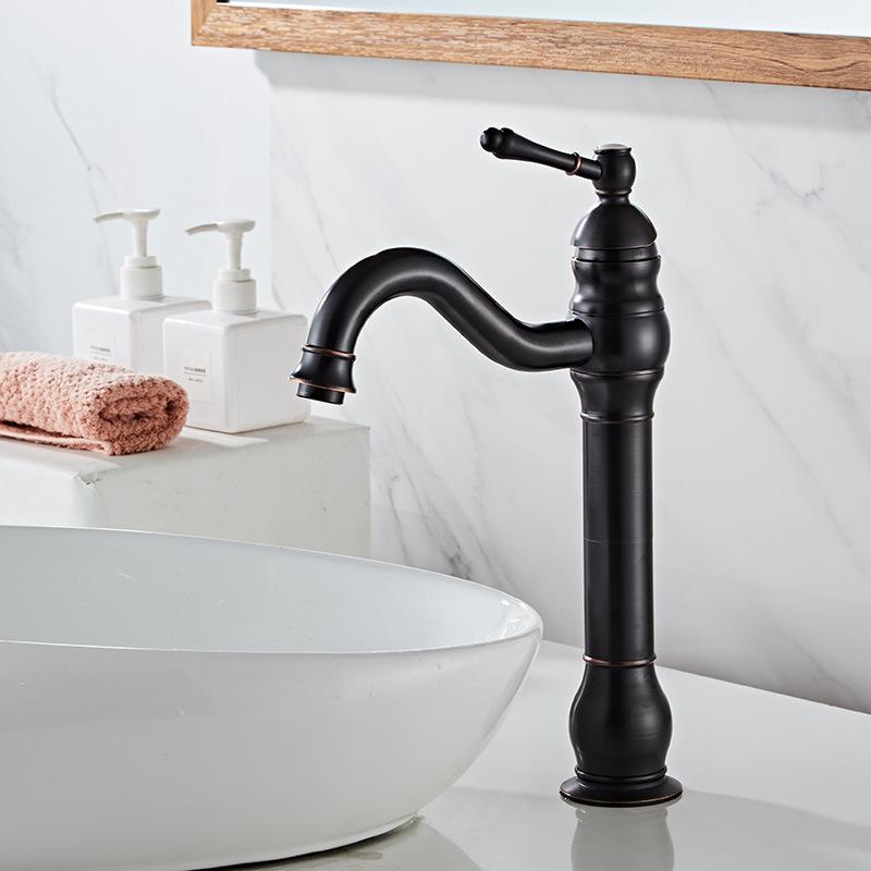 Antique Brass Basin Vessel Sink Faucet Deck Mounted Single Hole Cold Hot Water Mixer Tap Bathroom Basin Faucet Mixers Taps Black