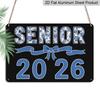 2D Flat, 1pc Senior 2026 Aluminium Sign 8x12 Inch - Blue Porcelain Floral Letter & Bow Design, Class of 2026 Graduation Decor, Senior Year Wall