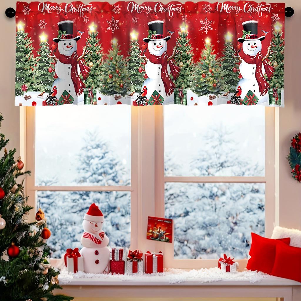 Christmas Curtain Xmas Rod Pocket Window Treatment for Living Room Kitchen Bedroom Christmas Decorations For Home 2025