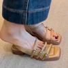 Fashion Sandals Women Summer New Square Toe Open Toe Metal Buckle Not Tired Feet Block Heel One Strap Soft Sole Roman Shoes