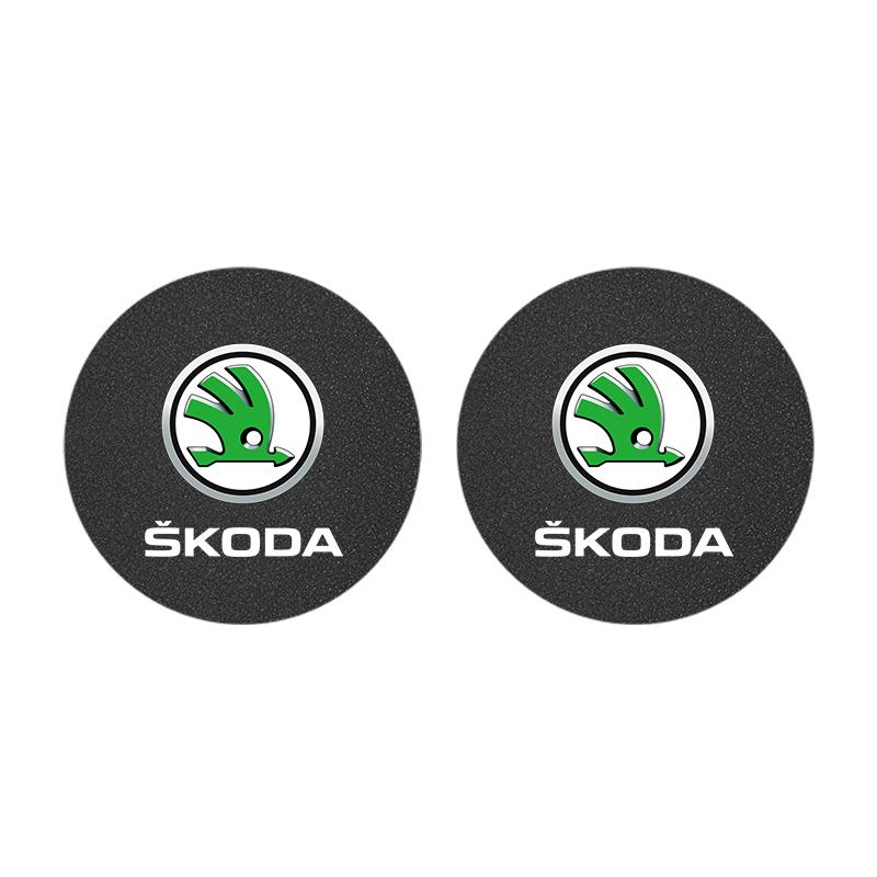 2Pcs Car Logo Coaster Anti-skid Anti-noise Water Cup Pad For Skoda Octavia Kodiaq Superb Rapid Karoq Fabia Kamiq Citigo Vision