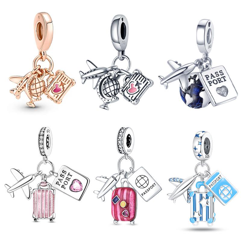 925 Silver Airplane Travel Luggage Charms Bead Fit 3mm Bracelet Womens DIY Jewelry Gifts Charms