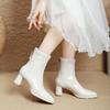 White French small short boots women's spring and autumn single boots 2025 autumn and winter new women's thin boots thick heel square head high heel b