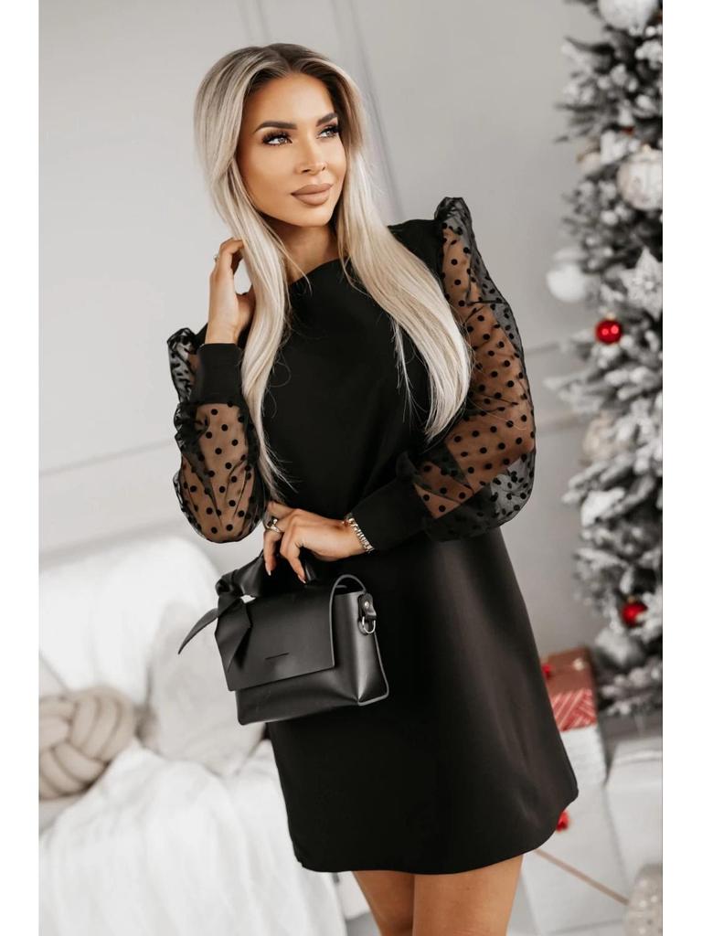 Весеннее платье 2025 года с длинным рукавом, сетчатое, с круглым вырезом, однотонное, для женщин