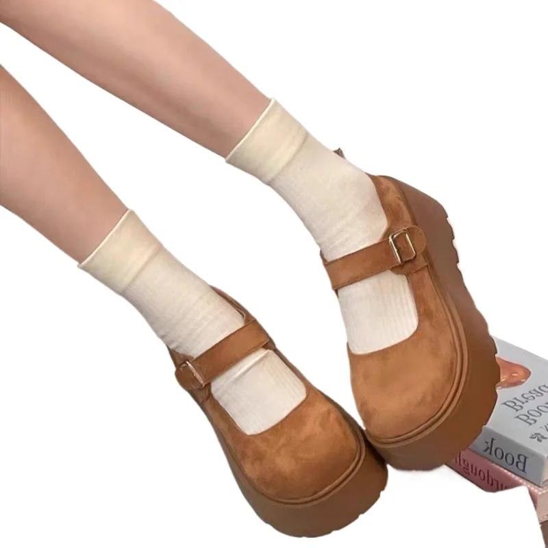 Модная женская обувь 2025 Модные туфли-лодочки на высоком каблуке с ремешком и пряжкой Женские туфли на танкетке Женские Новые туфли с круглым носком на платформе Zapatos