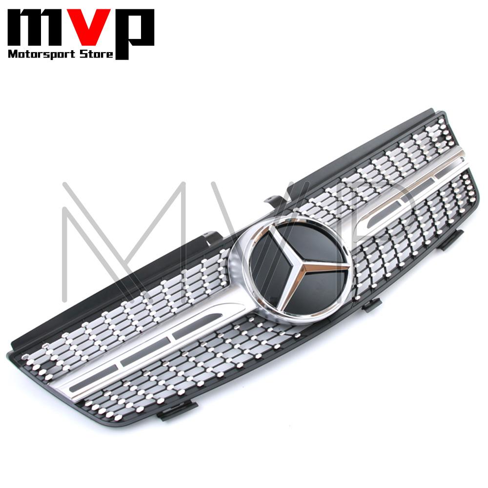 EJG4 Chrome Diamonds Style Racing Grille With Silver Border Emblem Logo Badge For Mercedes Benz ML-Class W164 05-08 ML320 ML350 ML550