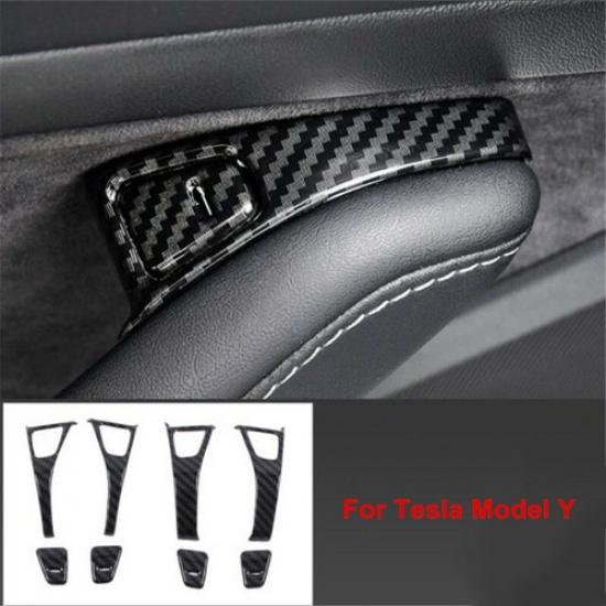 Carbon Fiber 8PCS Inner Door Lock Switch Cover Trim For Tesla Model Y 2020-2022