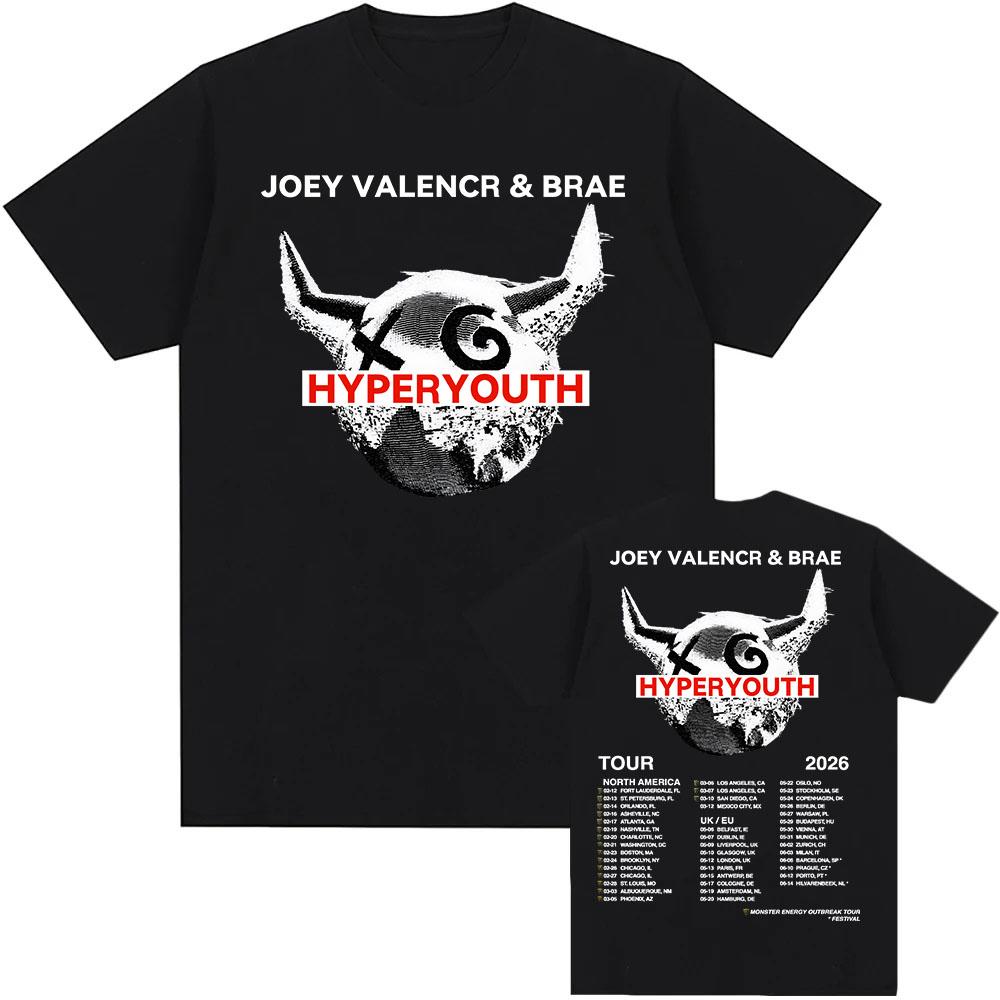 Hyperyouth JVB Tour 2026 T-shirt Rock Band JOEY VALENCE & BRAE Design Print Tshirts 100%Cotton O-neck Fashion Male Tees Unisex Shirt