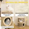 Cat House with Scratching Post and Two Nests. Sisal and Seaweed Rope. Plush Edge. Khaki