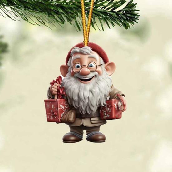 Рождественское украшение Улыбающийся Дед Мороз с подарком Подвеска 3D эффект Акриловая подвеска Праздничный домашний декор