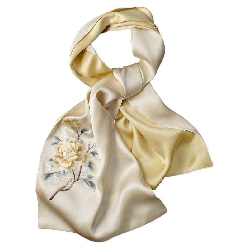 100% Mulberry Silk Suzhou Embroidery Long Scarf Handmade Versatile Shawl Cheongsam Mothers Day Gift