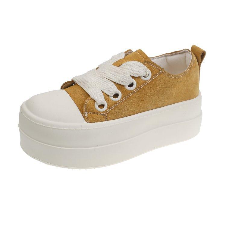 Versatile Ugly Cute Round Head Platform Popular Muffin Canvas Shoes Women's 2025 Spring New Height-increasing Big Head Casual Board Shoes