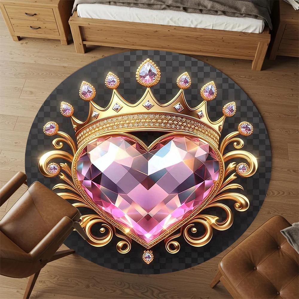 1pc Diamond Heart Round Chair mat Area Rug - Non-Slip, Floor Mat for Office, Bedroom, and Indoor Decor -1002199