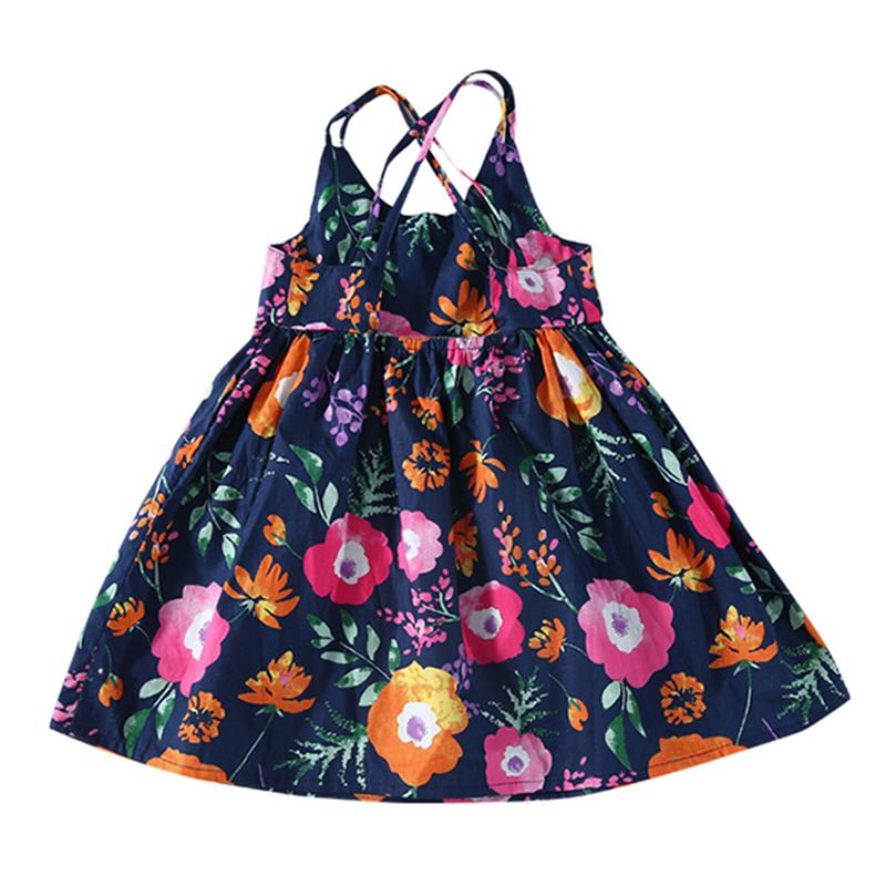 Летнее платье на бретельках без рукавов для девочек, милое платье принцессы, сладкий цветочный принт