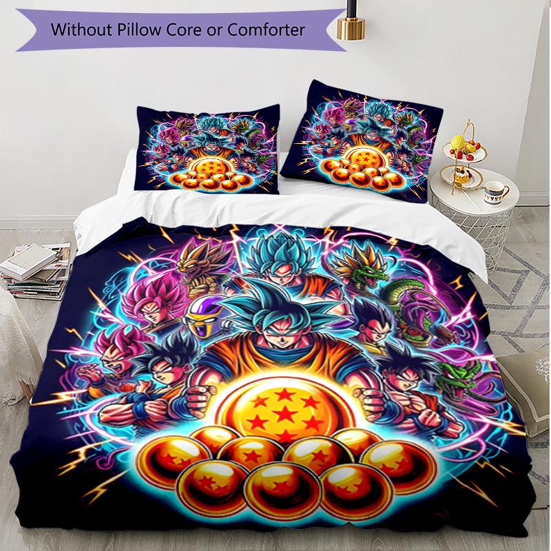 3pcs Duvet Cover Set (1*Duvet Cover + 2*Pillowcase, Without Core), Dragon Ball Print Soft All‑Season Bedding Set, Home Bedroom Decor Gift
