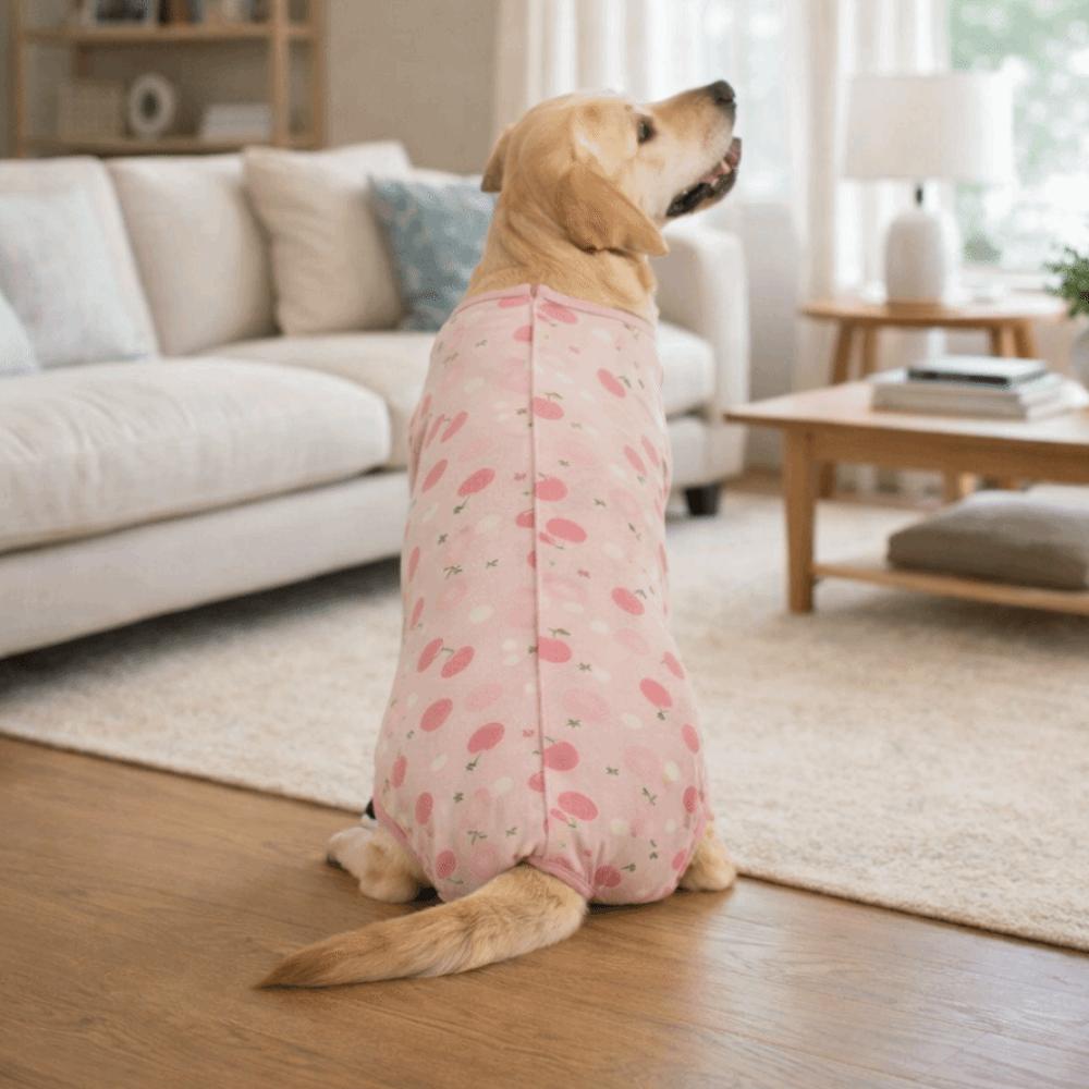 Cotton Dog Recovery Suit Cartoon Animal Print Dog Jumpsuit Sleeveless Design Breathable Dog Sterilization Suit